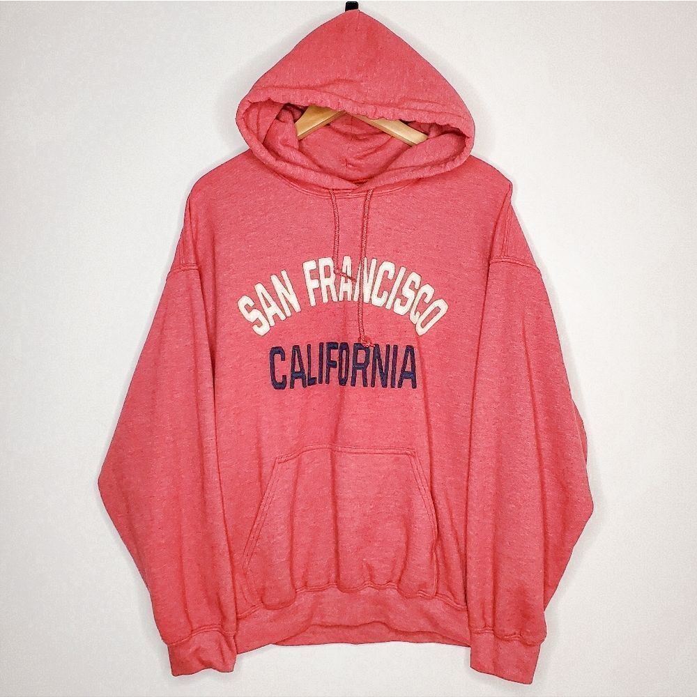 San Francisco California CA Red Retro Fleece Pullover Hoodie Sweatshirt Size L